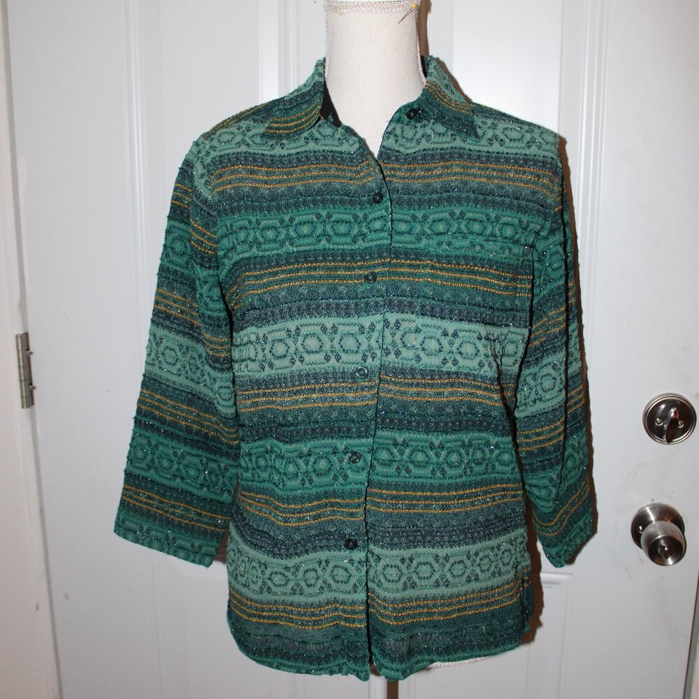 Coldwater Creek Vintage Green and Gold Top Size XS